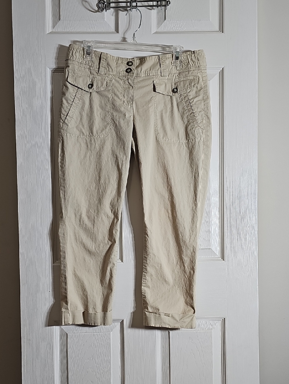 Tommy Hilfiger Stretch Cotton Tan Khaki Cuffed Crop Utility Pants Capri Size 8